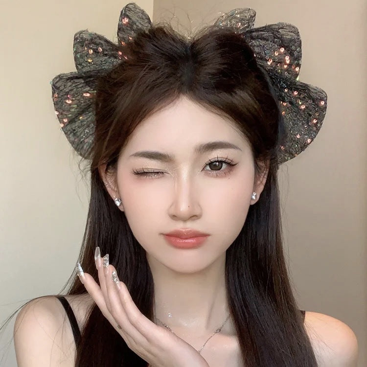 Wholesale Oversized Cloud Sequin Mesh Bow Hair Clip